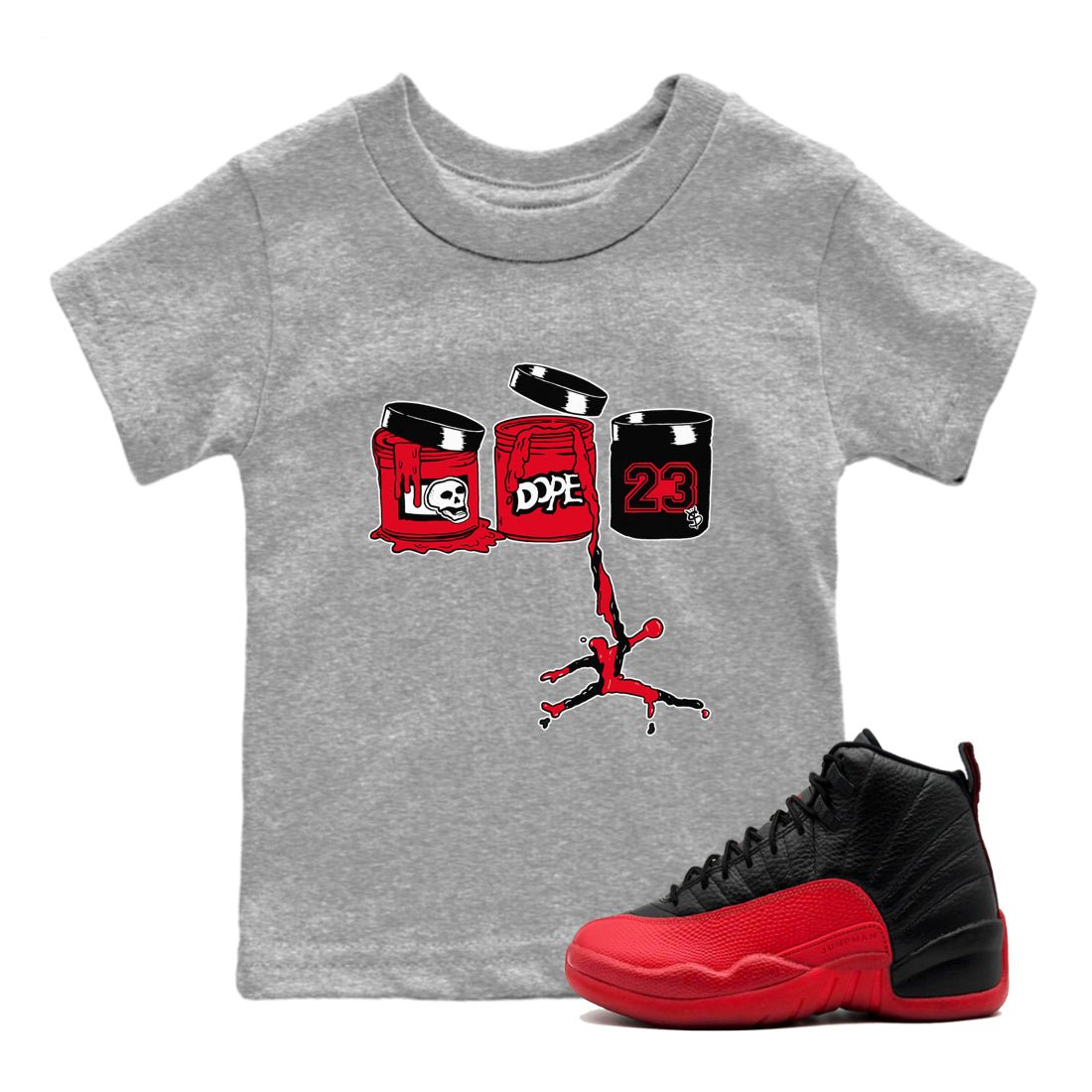 12s Flu Game shirts to match jordans Jordan Paint sneaker match tees Air Jordan 12 Retro Flu Game match shoes to clothes SNRT Sneaker Tees Youth Baby Heather Grey 1 tee