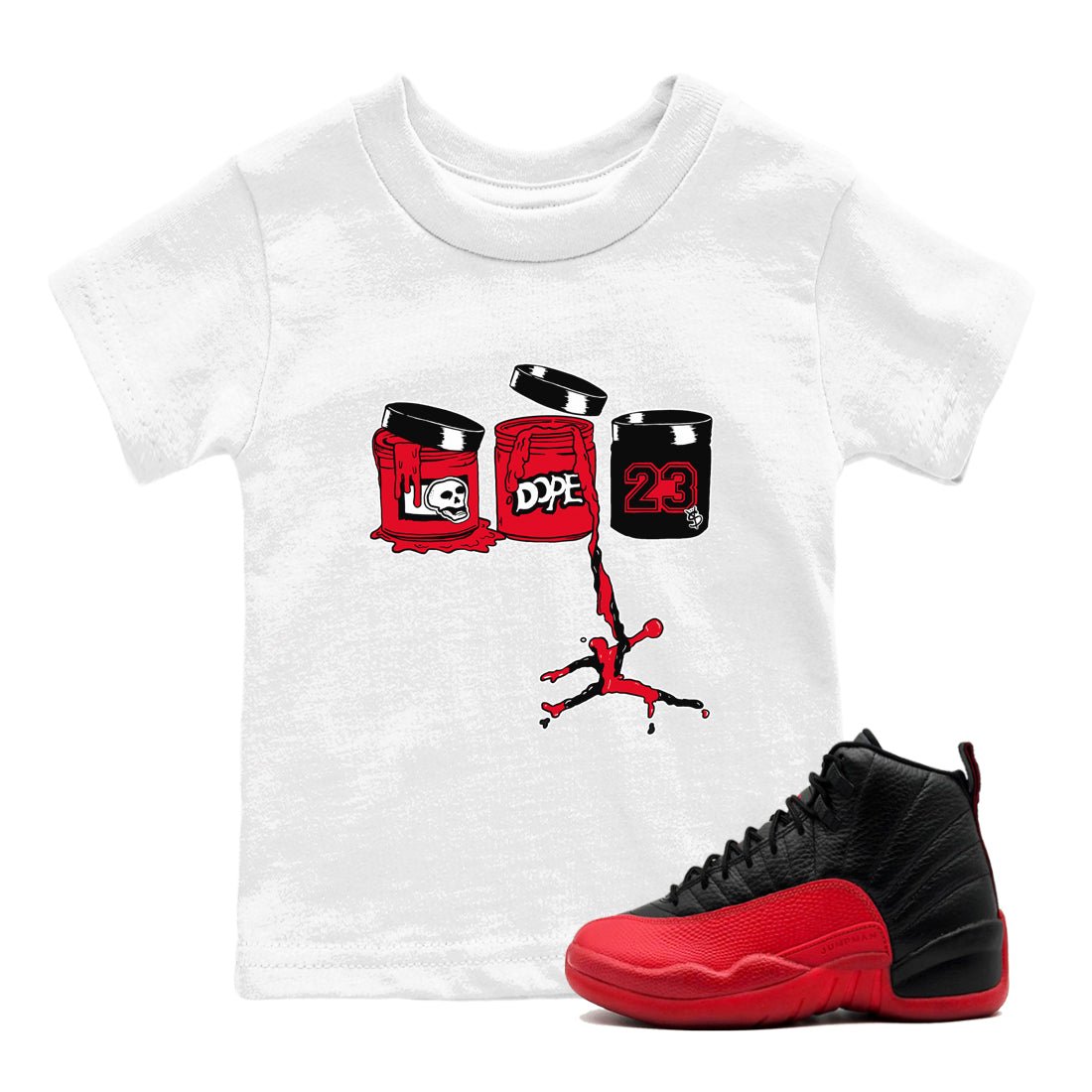 12s Flu Game shirts to match jordans Jordan Paint sneaker match tees Air Jordan 12 Retro Flu Game match shoes to clothes SNRT Sneaker Tees Youth Baby White 1 tee