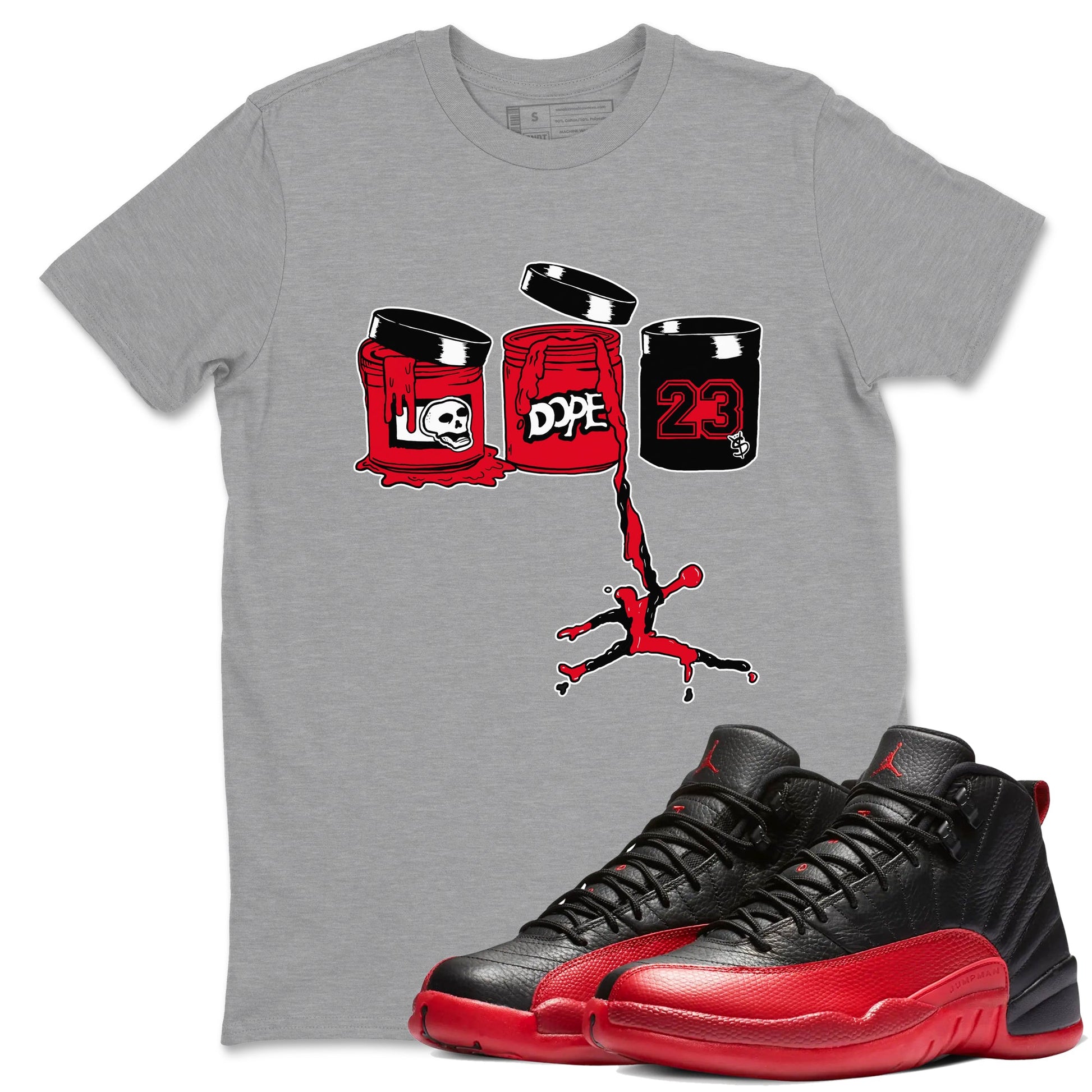 12s Flu Game shirts to match jordans Jordan Paint sneaker match tees Air Jordan 12 Retro Flu Game match shoes to clothes SNRT Sneaker Tees unisex cotton Heather Grey 1 shirts