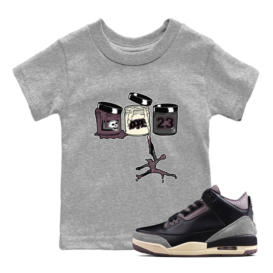 3s A Ma Maniere x Black Shirts To Match Jordans Jordan Paint sneaker match tees Air Jordan 3 A Ma Maniere x Black And Flat Pewter T-Shirt SNRT Sneake Sneaker Release Tees Youth Baby Heather Grey 1 crew neck shirts