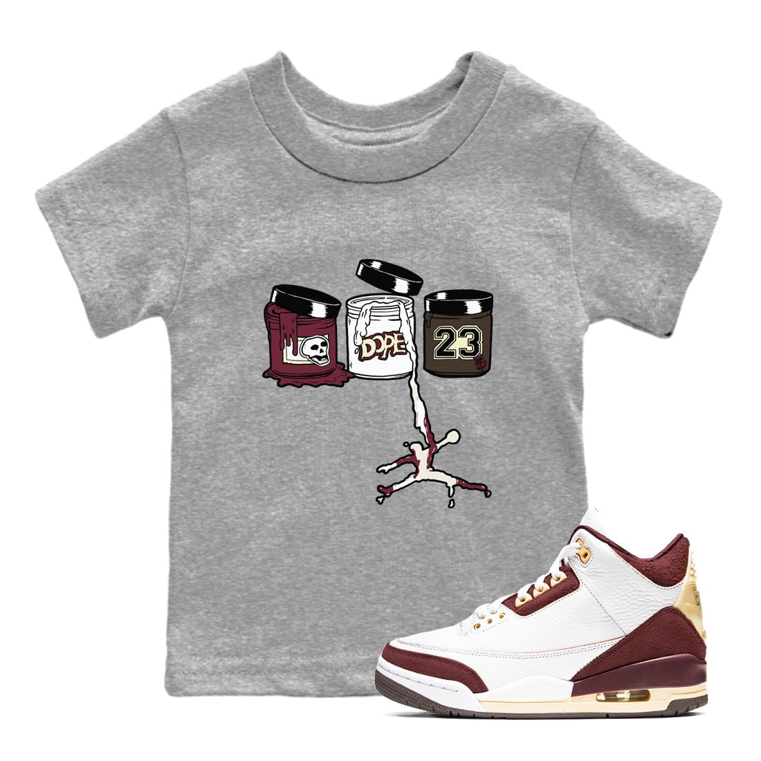 3s A Ma Maniere x Burgundy Crush Shirts To Match Jordans Jordan Paint sneaker match tees Air Jordan 3 A Ma Maniere x Burgundy Crush Tee SNRT Sneaker Release Tees Youth Baby Heather Grey 1 crew neck shirts