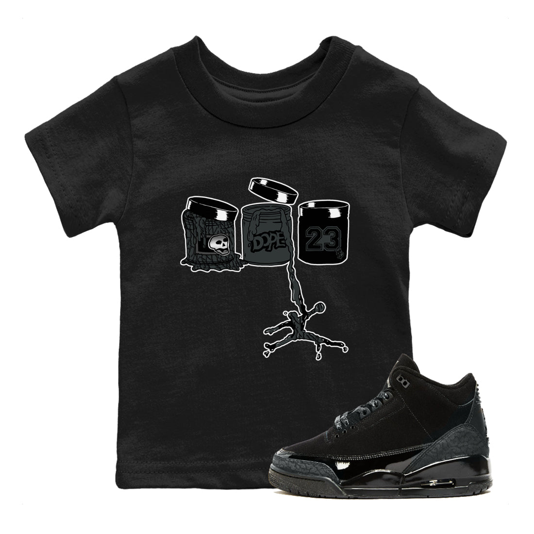 3s Black Cat shirts to match jordans Jordan Paint sneaker match tees Air Jordan 3 Retro Black Cat match shoes to clothes SNRT Sneaker Tees Youth Baby Black 1 tee
