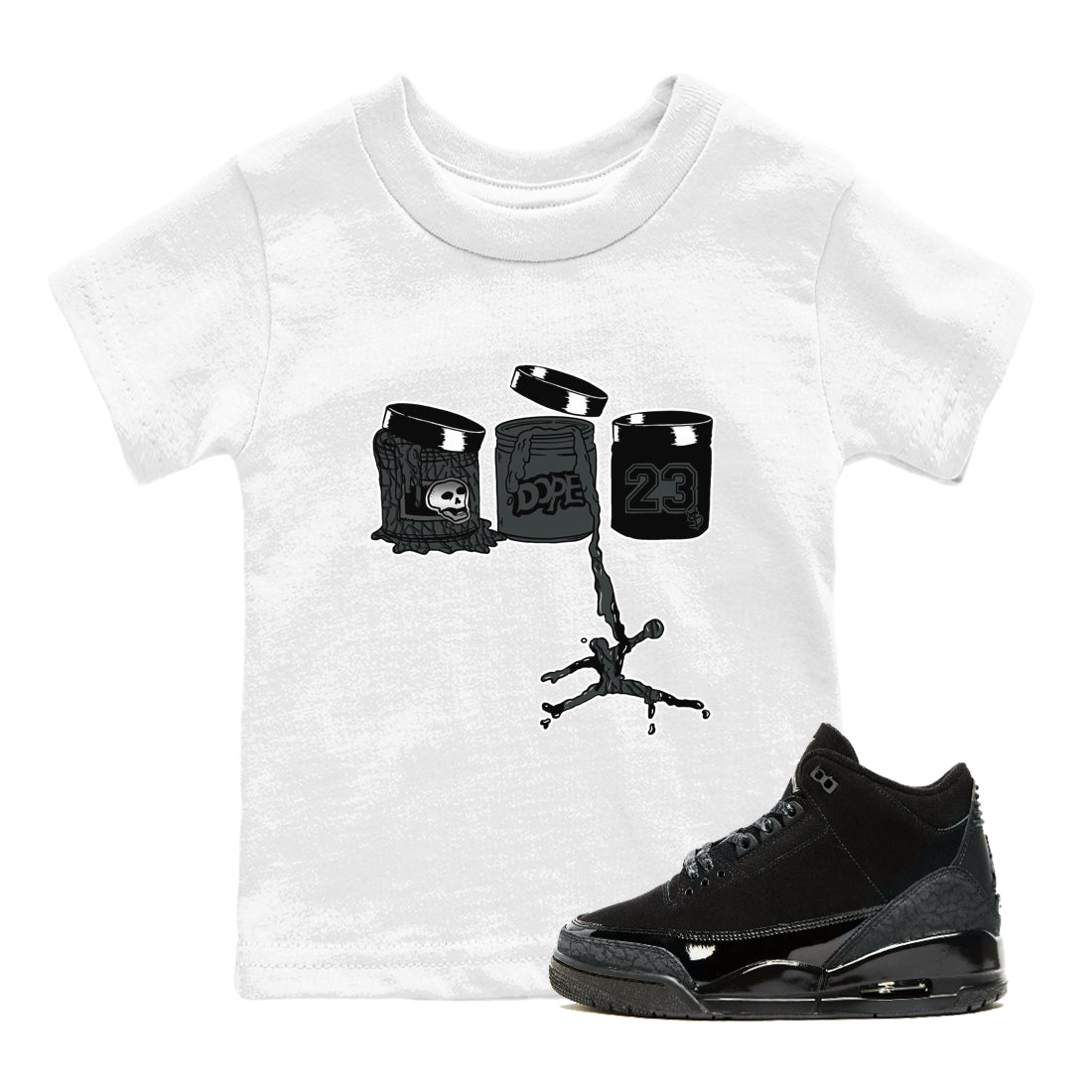 3s Black Cat shirts to match jordans Jordan Paint sneaker match tees Air Jordan 3 Retro Black Cat match shoes to clothes SNRT Sneaker Tees Youth Baby White 1 tee