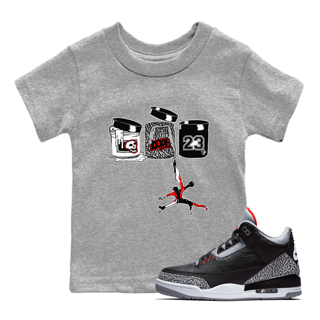 3s Black Cement shirts to match jordans Jordan Paint sneaker match tees Air Jordan 3 Black Cement match shoes to clothes SNRT Sneaker Tees Youth Baby Heather Grey 1 tee