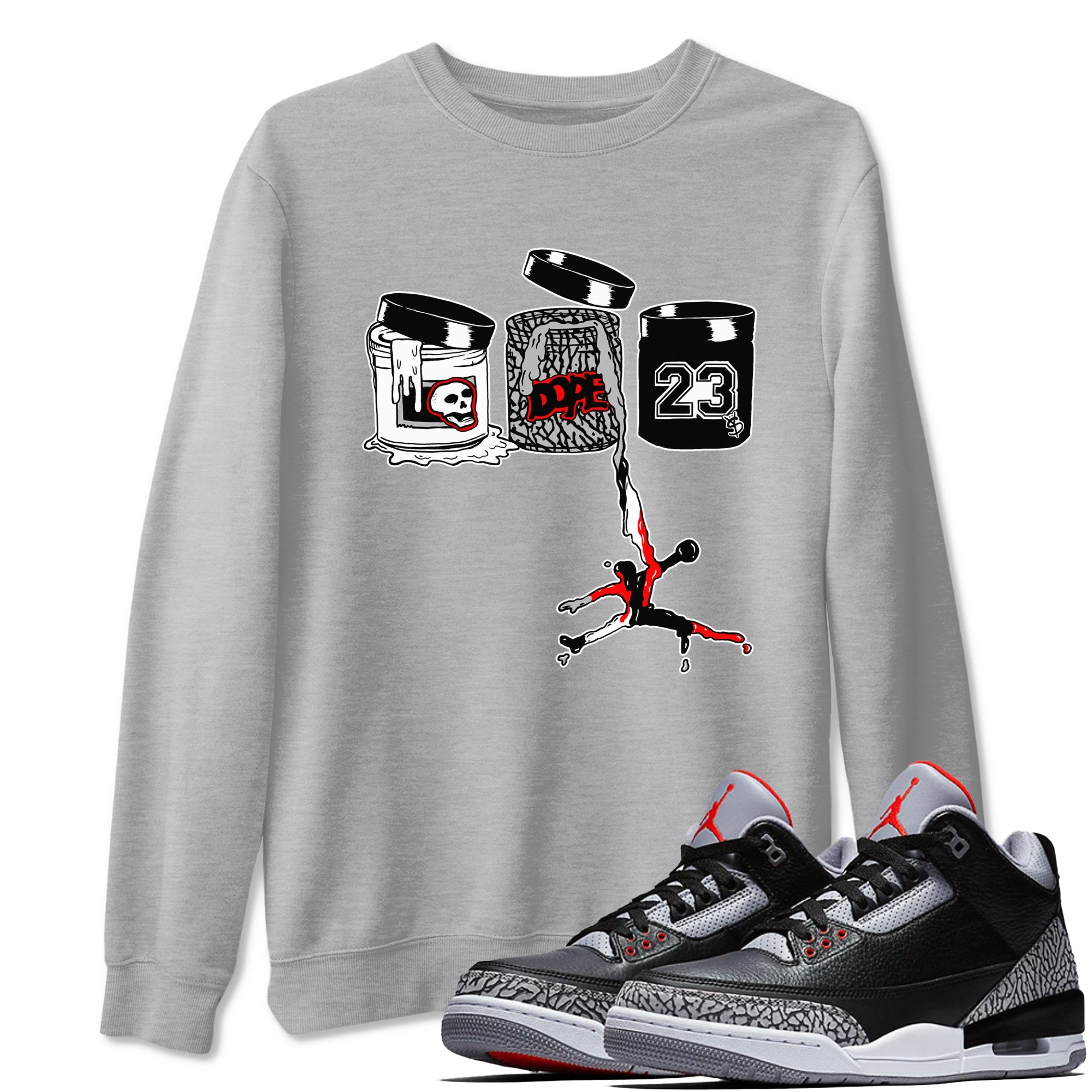 3s Black Cement shirts to match jordans Jordan Paint sneaker match tees Air Jordan 3 Black Cement match shoes to clothes SNRT Sneaker Tees unisex cotton Heather Grey 1 shirts