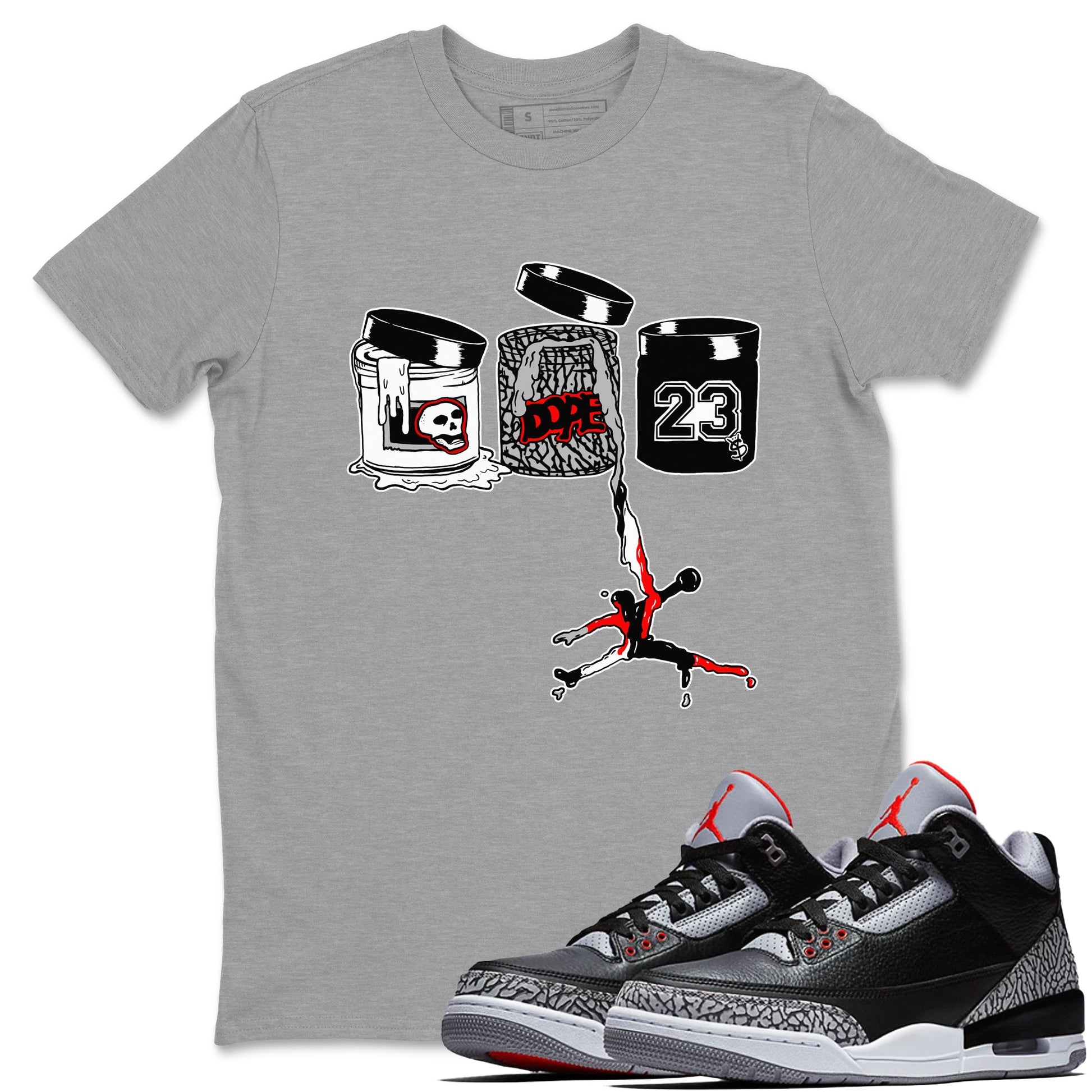 3s Black Cement shirts to match jordans Jordan Paint sneaker match tees Air Jordan 3 Black Cement match shoes to clothes SNRT Sneaker Tees unisex cotton Heather Grey 1 shirts