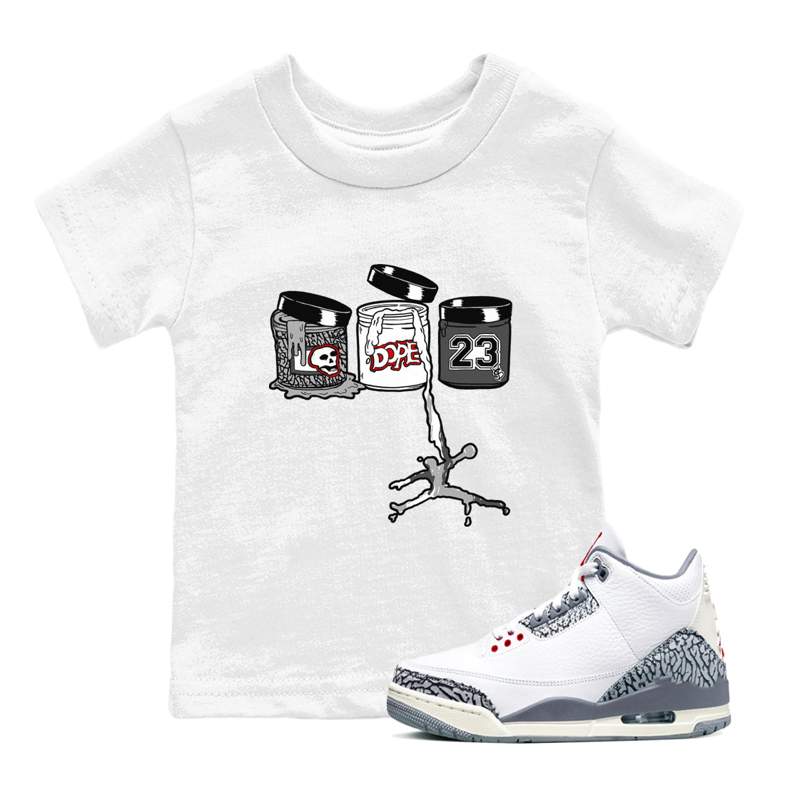 3s Cement Grey Shirts To Match Jordans Jordan Paint sneaker match tees Air Jordan 3 Cement Grey Tee SNRT Sneaker Release Tees Youth Baby White 1 crew neck shirts