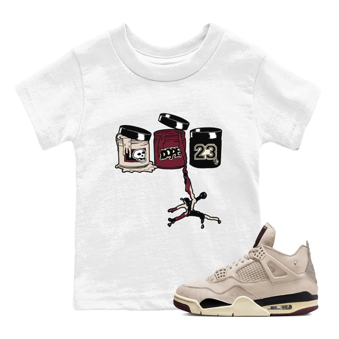 4s A Ma Maniere x Fossil Stone shirts to match jordans Jordan Paint sneaker match tees 4s A Ma Maniere x Fossil Stone match shoes to clothes SNRT Sneaker Tees Youth Baby White 1 tee