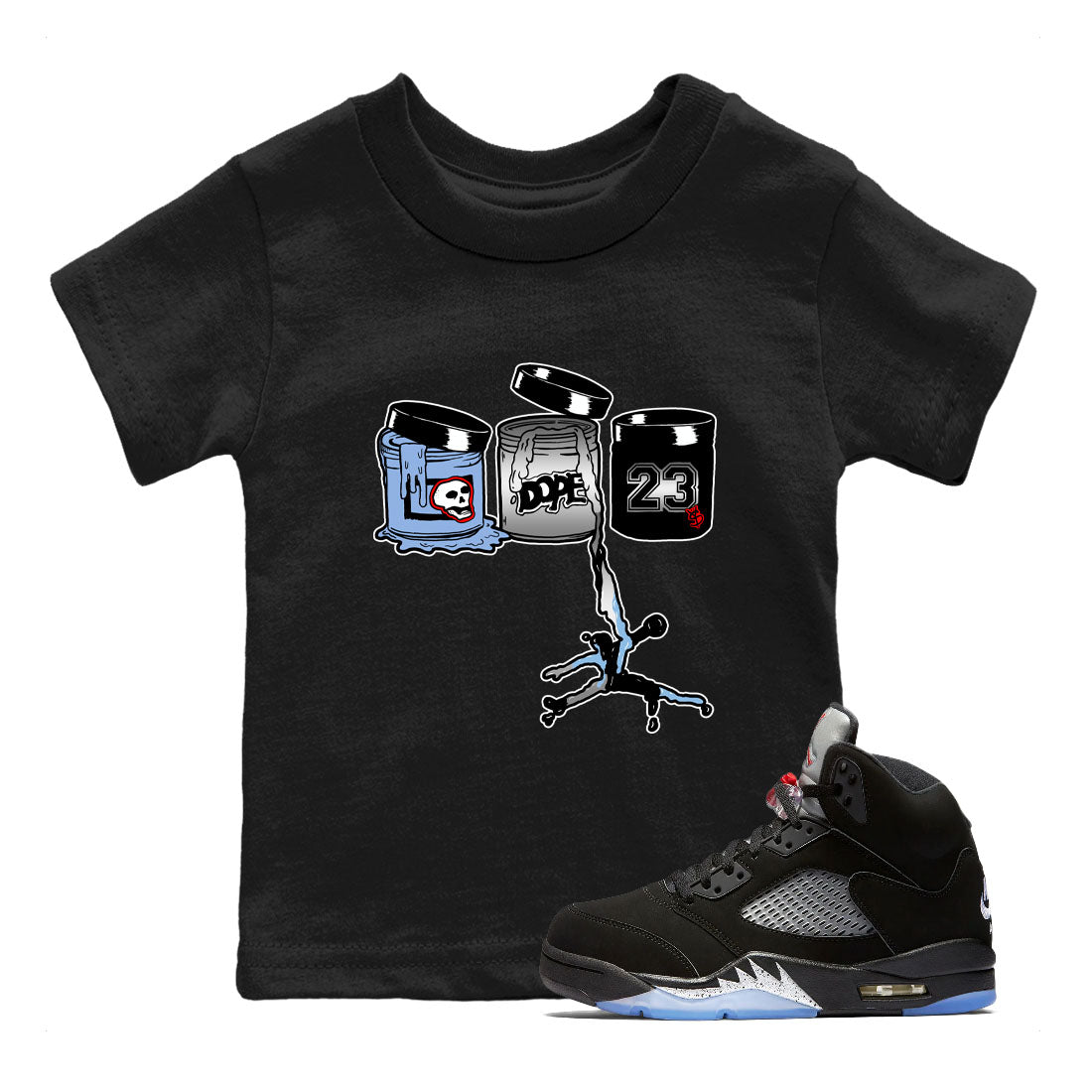 5s Black Metallic Reimagined shirts to match jordans Jordan Paint best t shirts to wear with jordans Air Jordan 5 Reimagined match shoes to clothes SNRT Sneaker Tees Youth Baby Black 1 tee