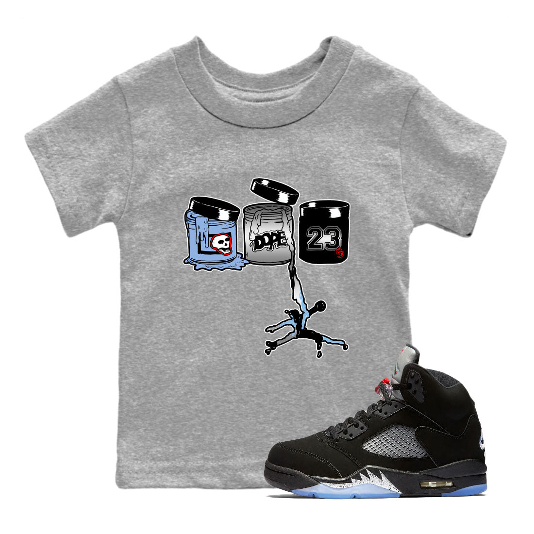 5s Black Metallic Reimagined shirts to match jordans Jordan Paint best t shirts to wear with jordans Air Jordan 5 Reimagined match shoes to clothes SNRT Sneaker Tees Youth Baby Heather Grey 1 tee