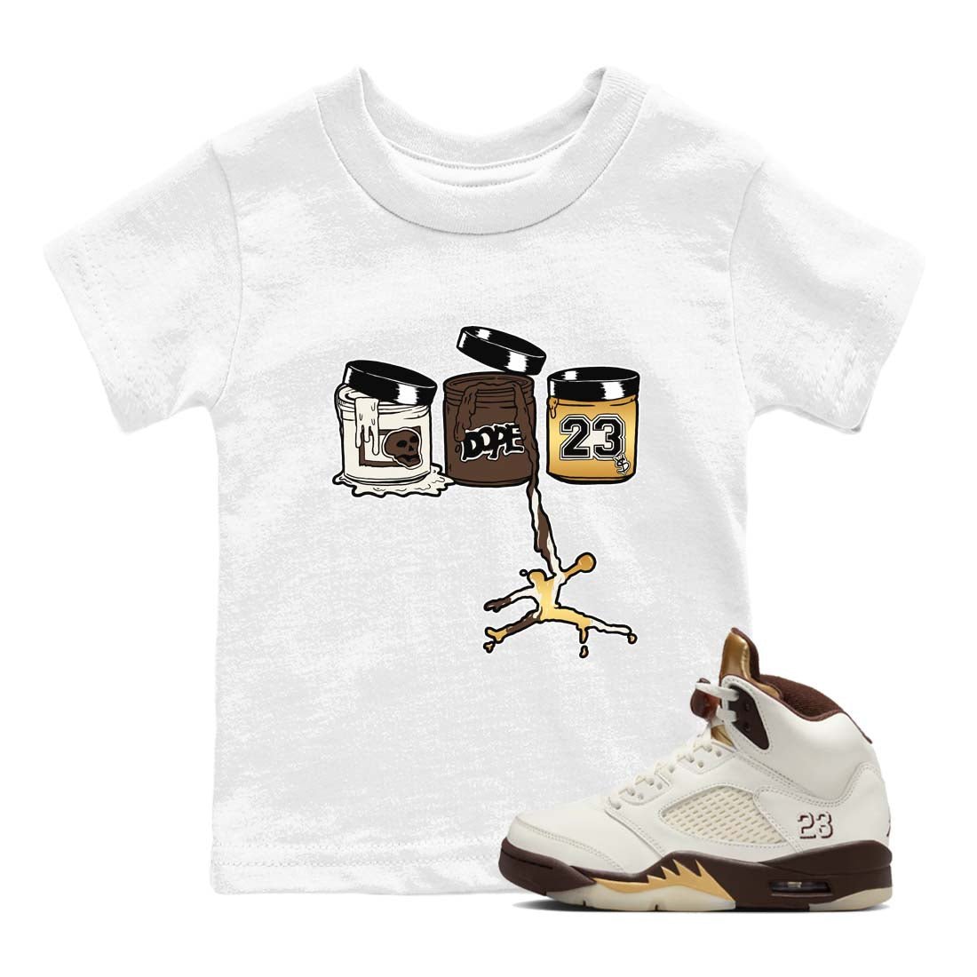 5s Golden Ticket shirts to match jordans  Jordan Paint shirts to match jordans Air Jordan 5 Golden Ticket match shoes to clothes SNRT Sneaker Tees Youth Baby White 1 tee