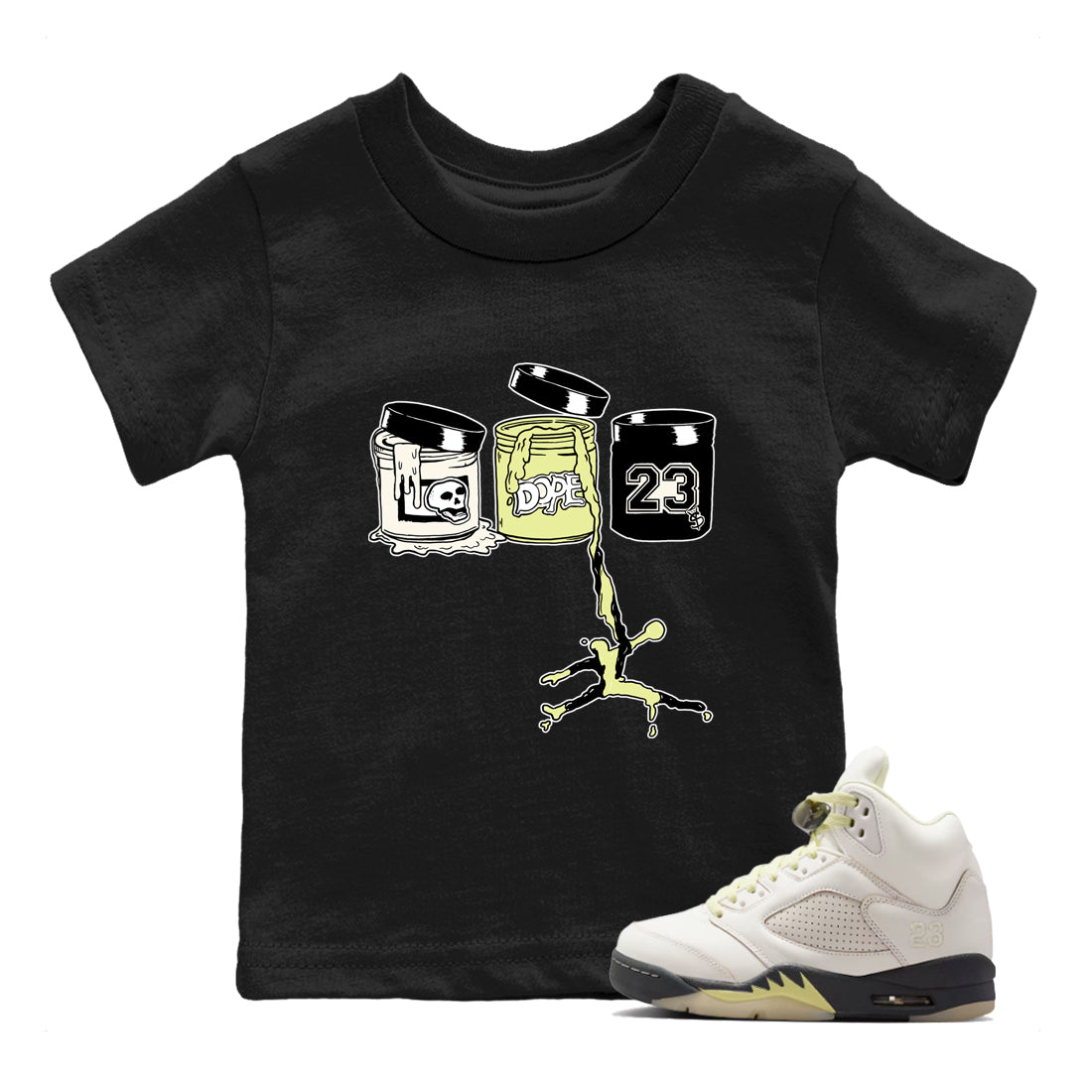 Sneaker match tees – Sneaker Tees To Match Air Jordan 5 Luminous Green Shoes – Jordan Paint Kids T-Shirt Black 1