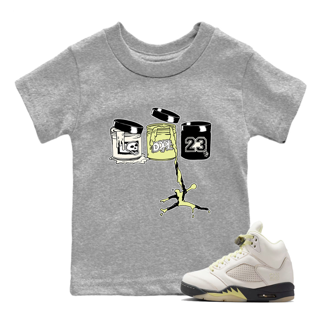 Sneaker match tees – Sneaker Tees To Match Air Jordan 5 Luminous Green Shoes – Jordan Paint Kids T-Shirt Heather Grey 1