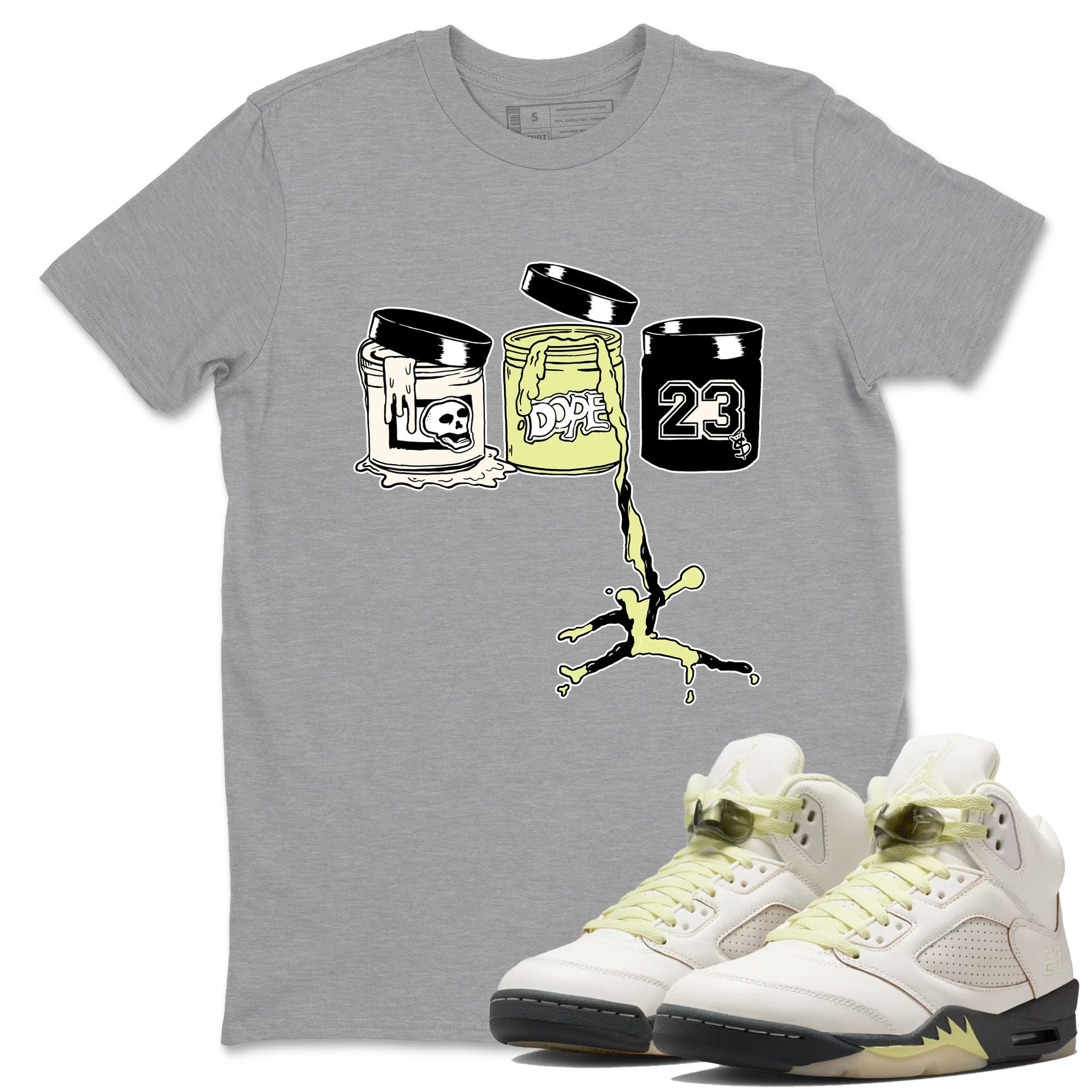 Sneaker match tees – Sneaker Tees To Match Air Jordan 5 Luminous Green Shoes – Jordan Paint Tee Heather Grey 1