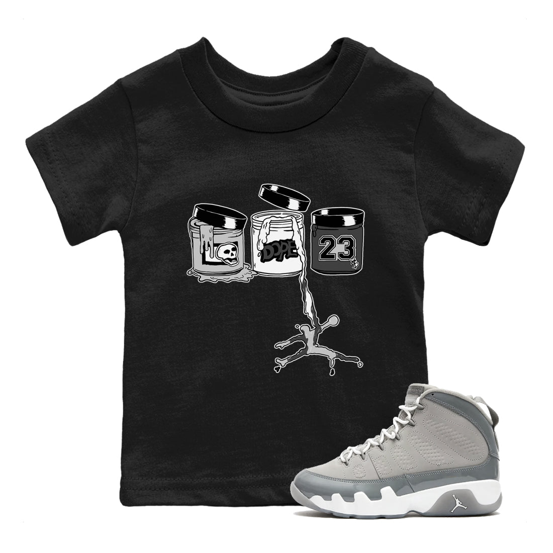 9s Cool Grey shirts to match jordans Jordan Paint sneaker match tees Air Jordan 9 Retro Cool Grey match shoes to clothes SNRT Sneaker Tees Youth Baby Black 1 tee