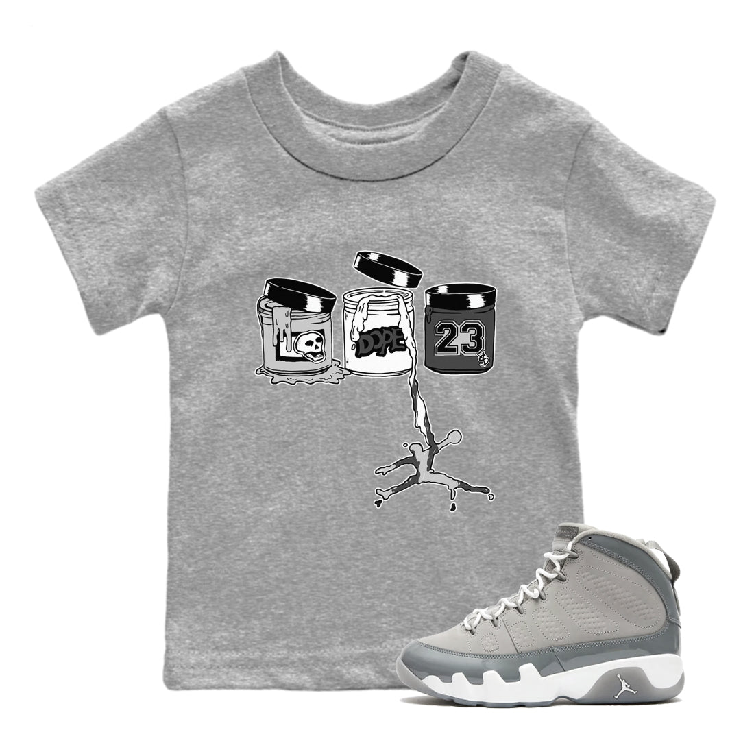 9s Cool Grey shirts to match jordans Jordan Paint sneaker match tees Air Jordan 9 Retro Cool Grey match shoes to clothes SNRT Sneaker Tees Youth Baby Heather Grey 1 tee