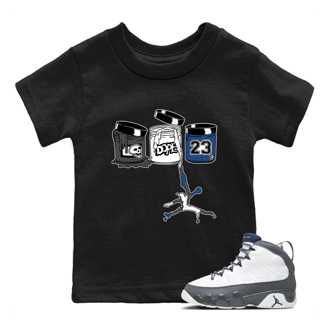 Sneaker match tees – Sneaker Tees To Match Air Jordan 9 Flint Grey Shoes – Jordan Paint Kids T-Shirt Black 1
