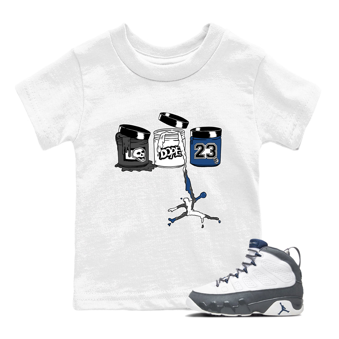 Sneaker match tees – Sneaker Tees To Match Air Jordan 9 Flint Grey Shoes – Jordan Paint Kids T-Shirt White 1