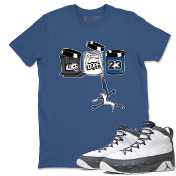 Sneaker match tees – Sneaker Tees To Match Air Jordan 9 Flint Grey Shoes – Jordan Paint Tee Denim Blue 1