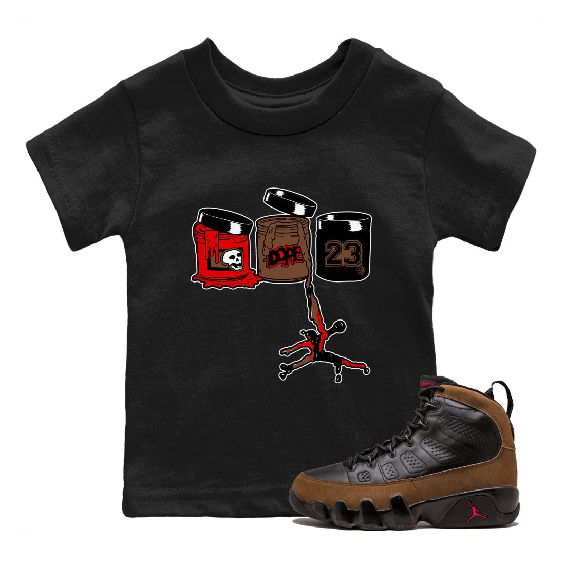 9s Olive shirts to match jordans Jordan Paint sneaker match tees Air Jordan 9 Olive match shoes to clothes SNRT Sneaker Tees Youth Baby Black 1 tee