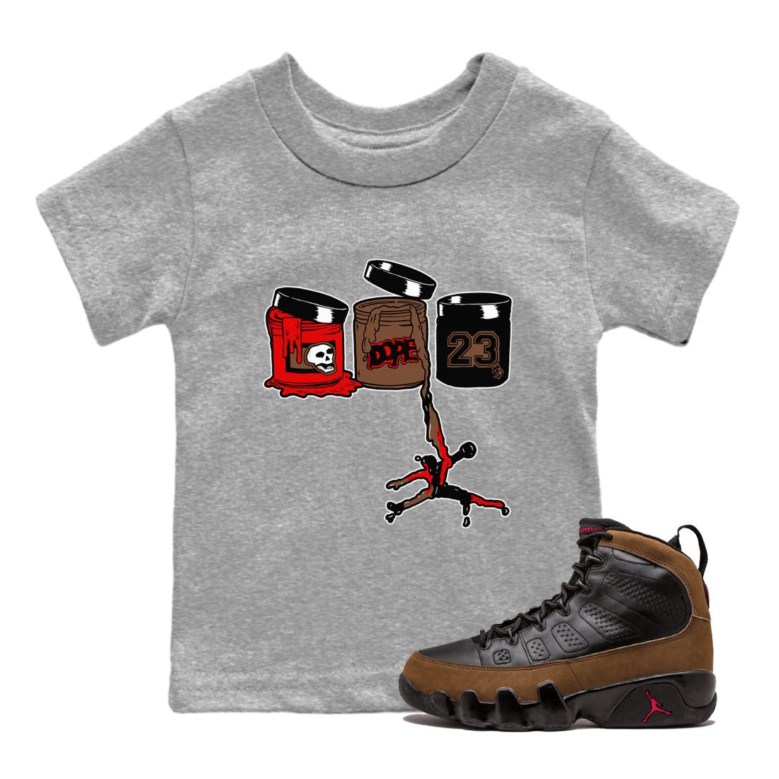 9s Olive shirts to match jordans Jordan Paint sneaker match tees Air Jordan 9 Olive match shoes to clothes SNRT Sneaker Tees Youth Baby Heather Grey 1 tee