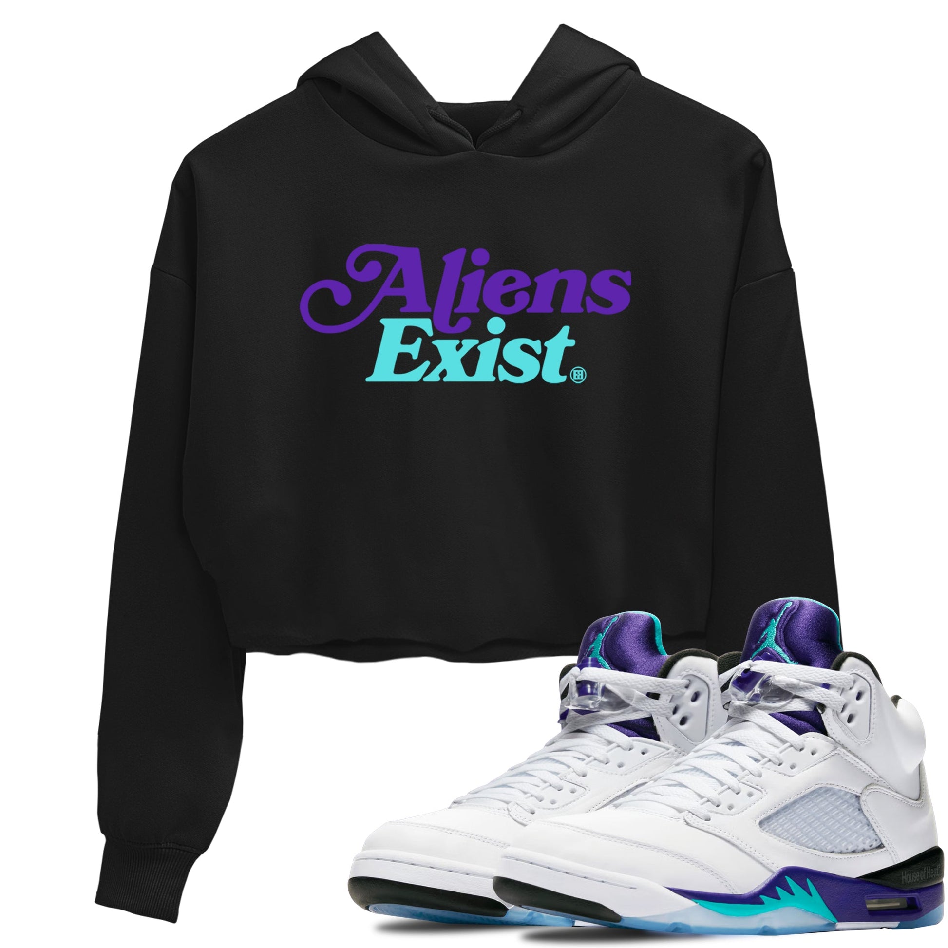 5s Grape shirts to match jordans Alien Exist best t shirts to wear with jordans AJ 5 OG Grape match shoes to clothes SNRT Sneaker Tees unisex cotton Black 1 crop tee