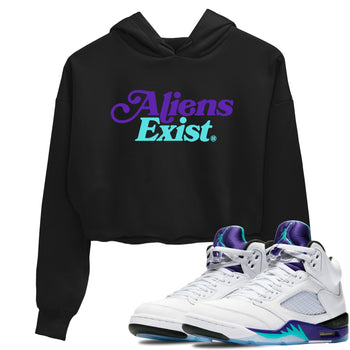 5s Grape shirts to match jordans Alien Exist best t shirts to wear with jordans AJ 5 OG Grape match shoes to clothes SNRT Sneaker Tees unisex cotton Black 1 crop tee