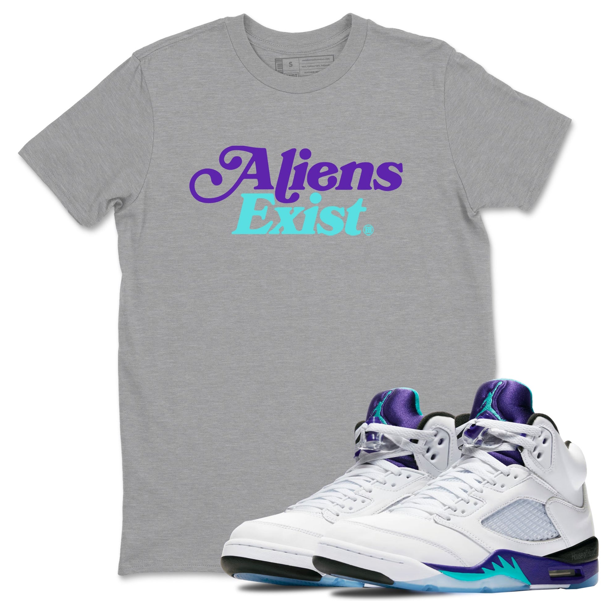 5s Grape shirts to match jordans Alien Exist best t shirts to wear with jordans AJ 5 OG Grape match shoes to clothes SNRT Sneaker Tees unisex cotton Heather Grey 1 shirts