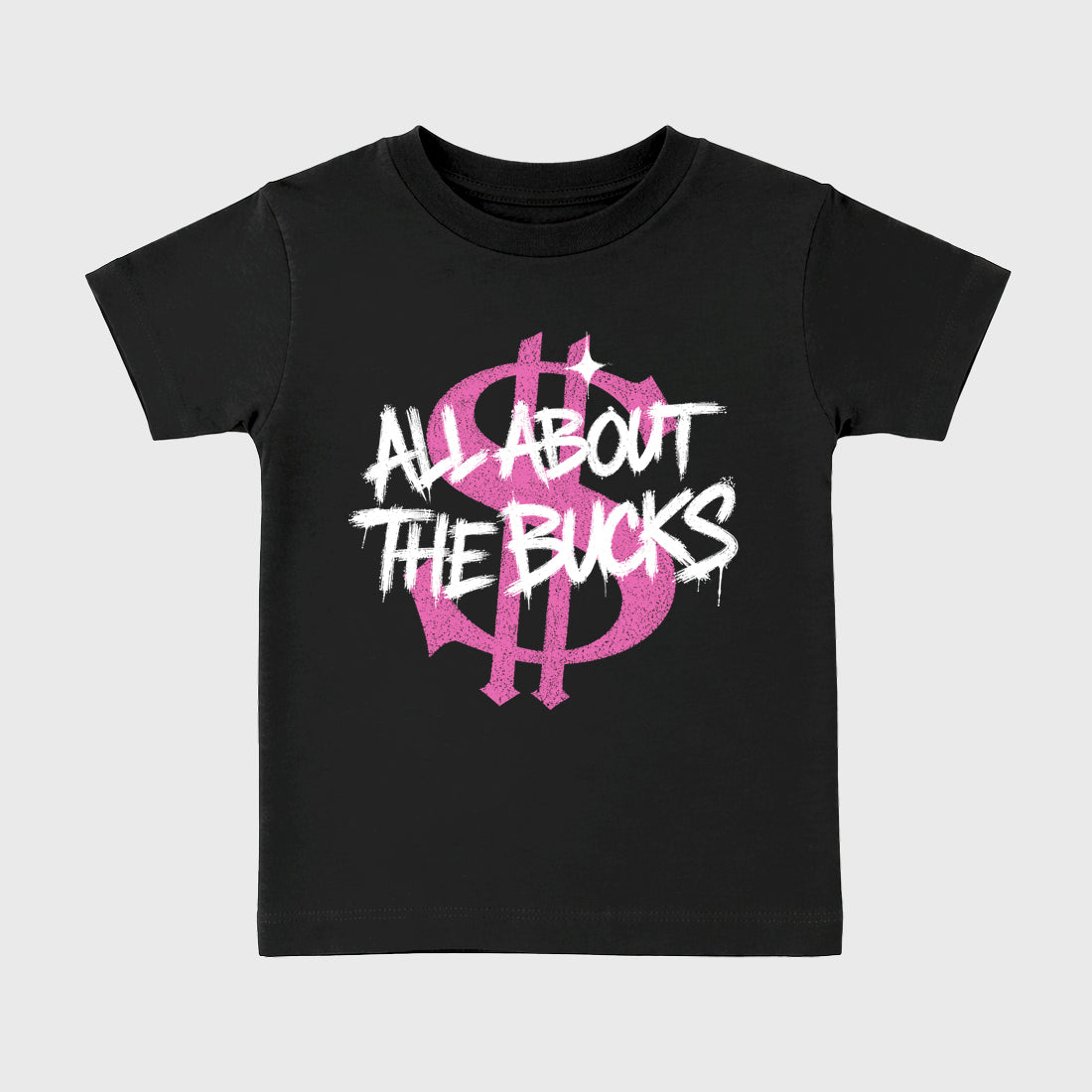 All About the Bucks Baby & Kids Graphic T-Shirt featuring original artwork designed to match the Air Jordan 6 Playful Pink. Black 2 Kids Graphic Tee.