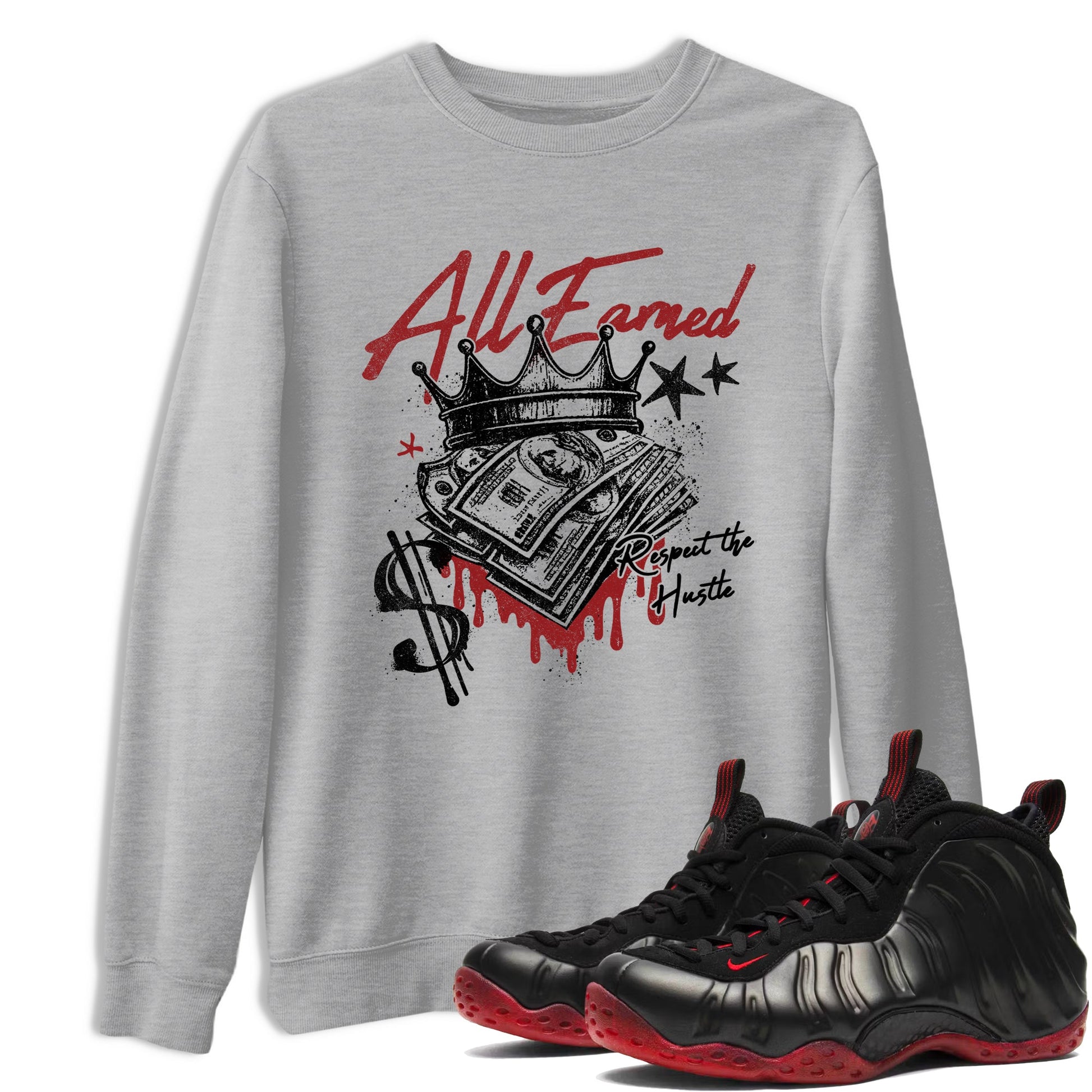 Sneaker match tees – Sneaker Tees To Match Air Foamposite Cough Drop Shoes – All Earned Tee Heather Grey 1