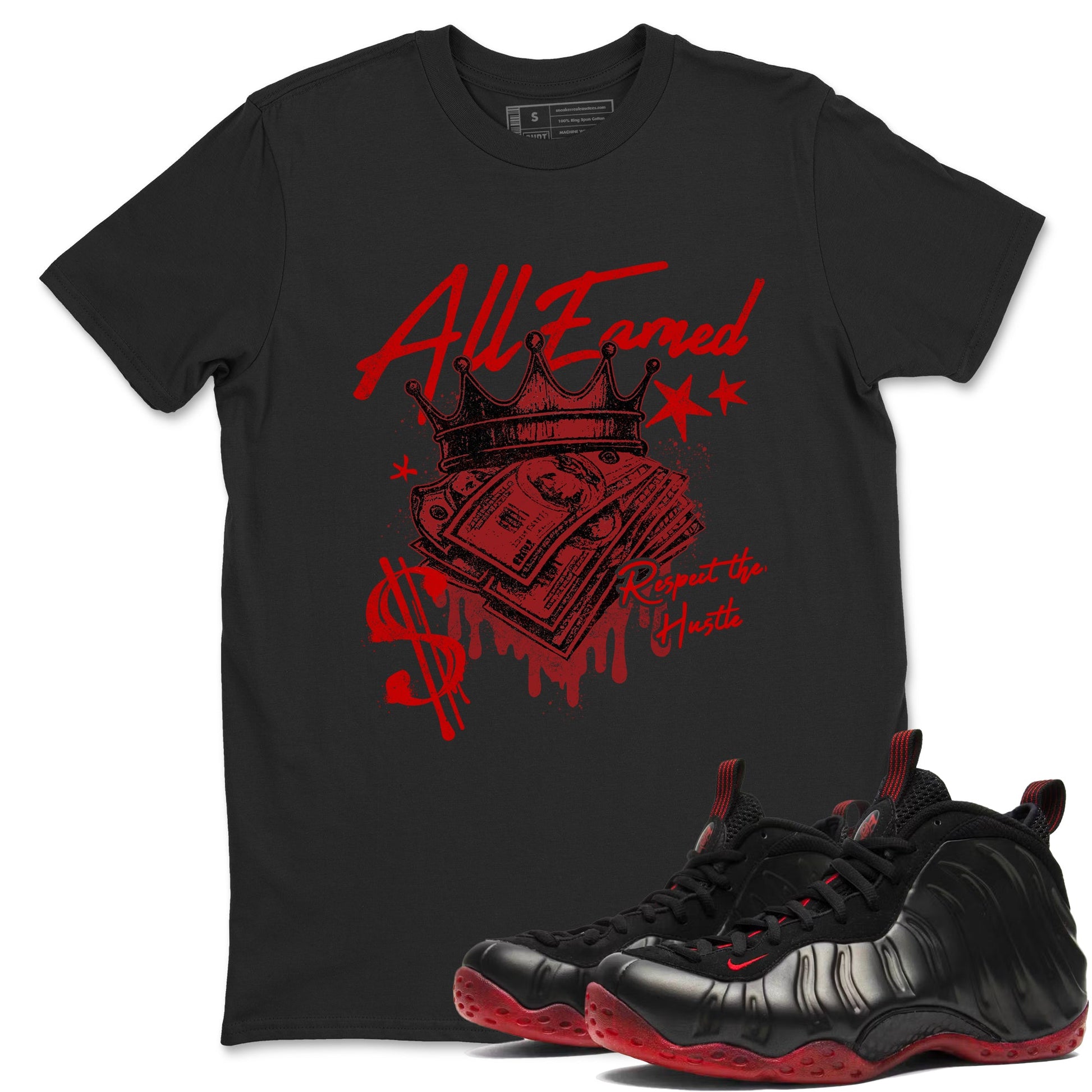 Sneaker match tees – Sneaker Tees To Match Air Foamposite Cough Drop Shoes – All Earned Tee Black 1
