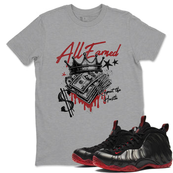 Sneaker match tees – Sneaker Tees To Match Air Foamposite Cough Drop Shoes – All Earned Tee Heather Grey 1