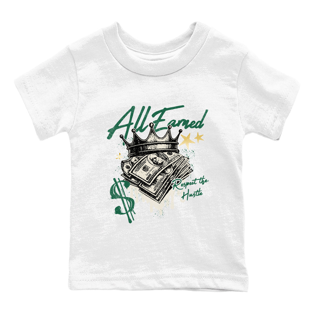 Sneaker Threads – Sneaker Tees To Match Air Jordan 1 Pro Green – All Earned Youth Graphic Tee White 2. Perfect for Jordan releases 2025 colorways.