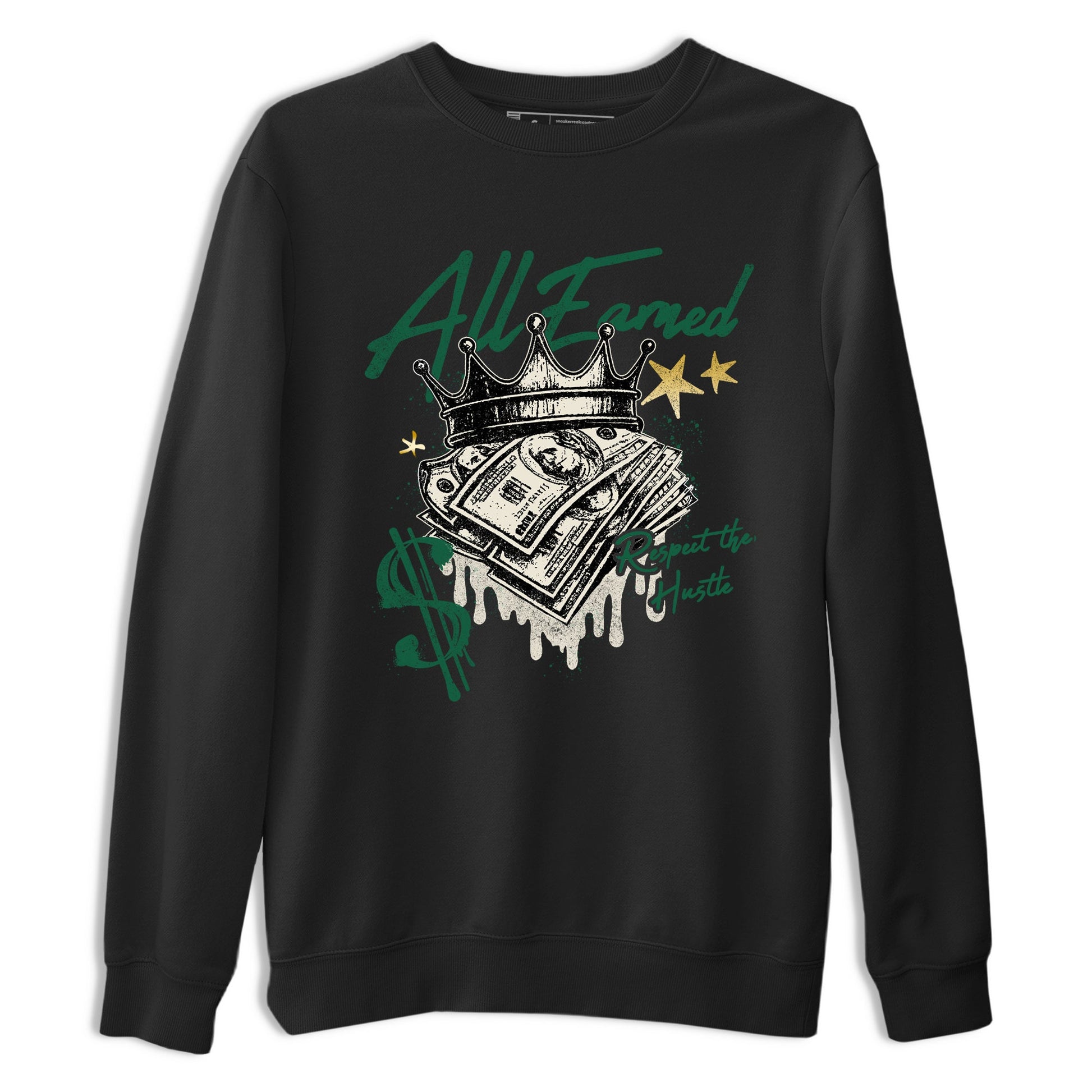Sneaker Threads – Sneaker Tees To Match Air Jordan 1 Pro Green – All Earned Graphic Tee Black 2. Perfect for Jordan releases 2025 colorways.