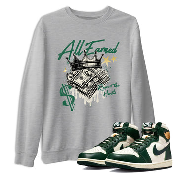 Sneaker Threads – Sneaker Tees To Match Air Jordan 1 Pro Green – All Earned Graphic Tee Heather Grey 1. Perfect for Jordan releases 2025 colorways.