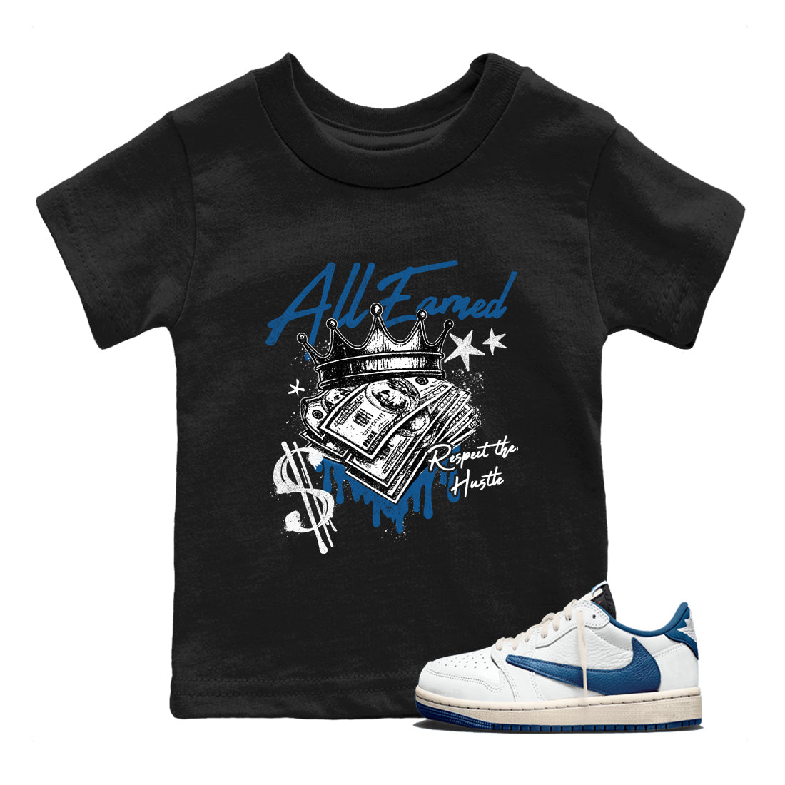 Sneaker match tees  Sneaker Tees To Match Air Jordan 1 Travis Scott Fragment Shoes  All Earned Kids T-Shirt Black 1