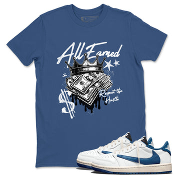 Sneaker match tees  Sneaker Tees To Match Air Jordan 1 Travis Scott Fragment Shoes  All Earned Tee Denim Blue 1