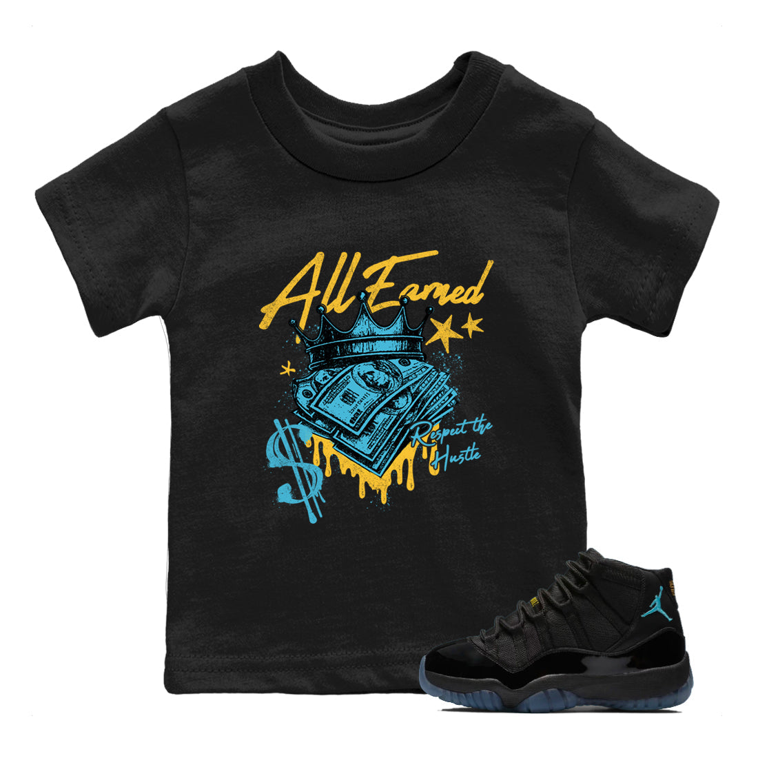 Sneaker match tees – Sneaker Tees To Match Air Jordan 11 Gamma Shoes – All Earned Kids T-Shirt Black 1