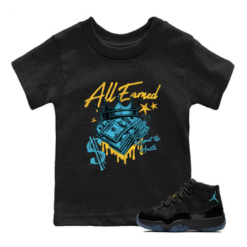 Sneaker match tees – Sneaker Tees To Match Air Jordan 11 Gamma Shoes – All Earned Kids T-Shirt Black 1
