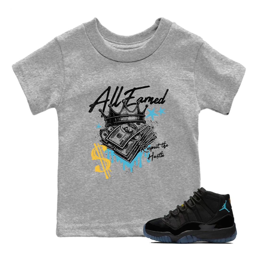 Sneaker match tees – Sneaker Tees To Match Air Jordan 11 Gamma Shoes – All Earned Kids T-Shirt Heather Grey 1