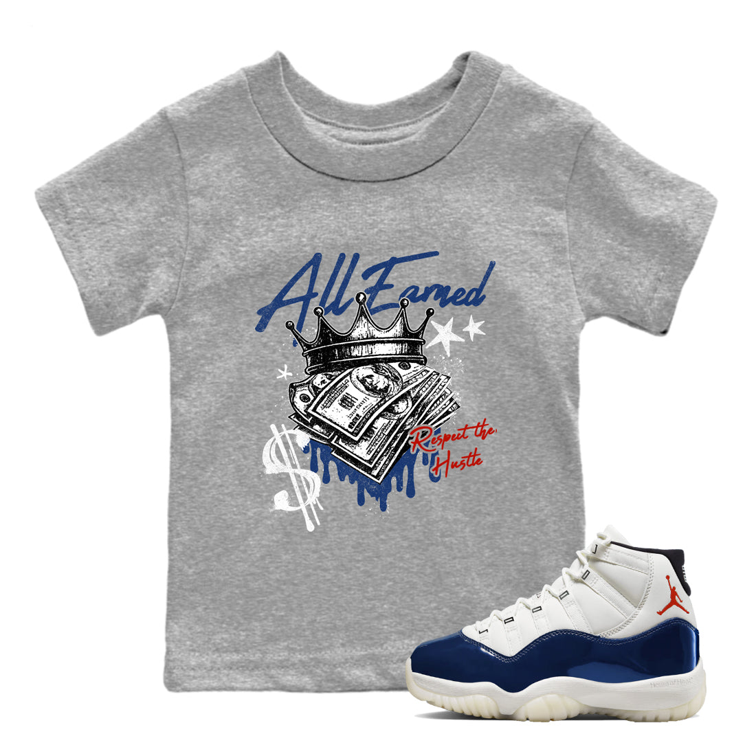 Sneaker match tees – Sneaker Threads To Match Air Jordan 11 Rare Air Shoes – All Earned Kids T-Shirt Heather Grey 1