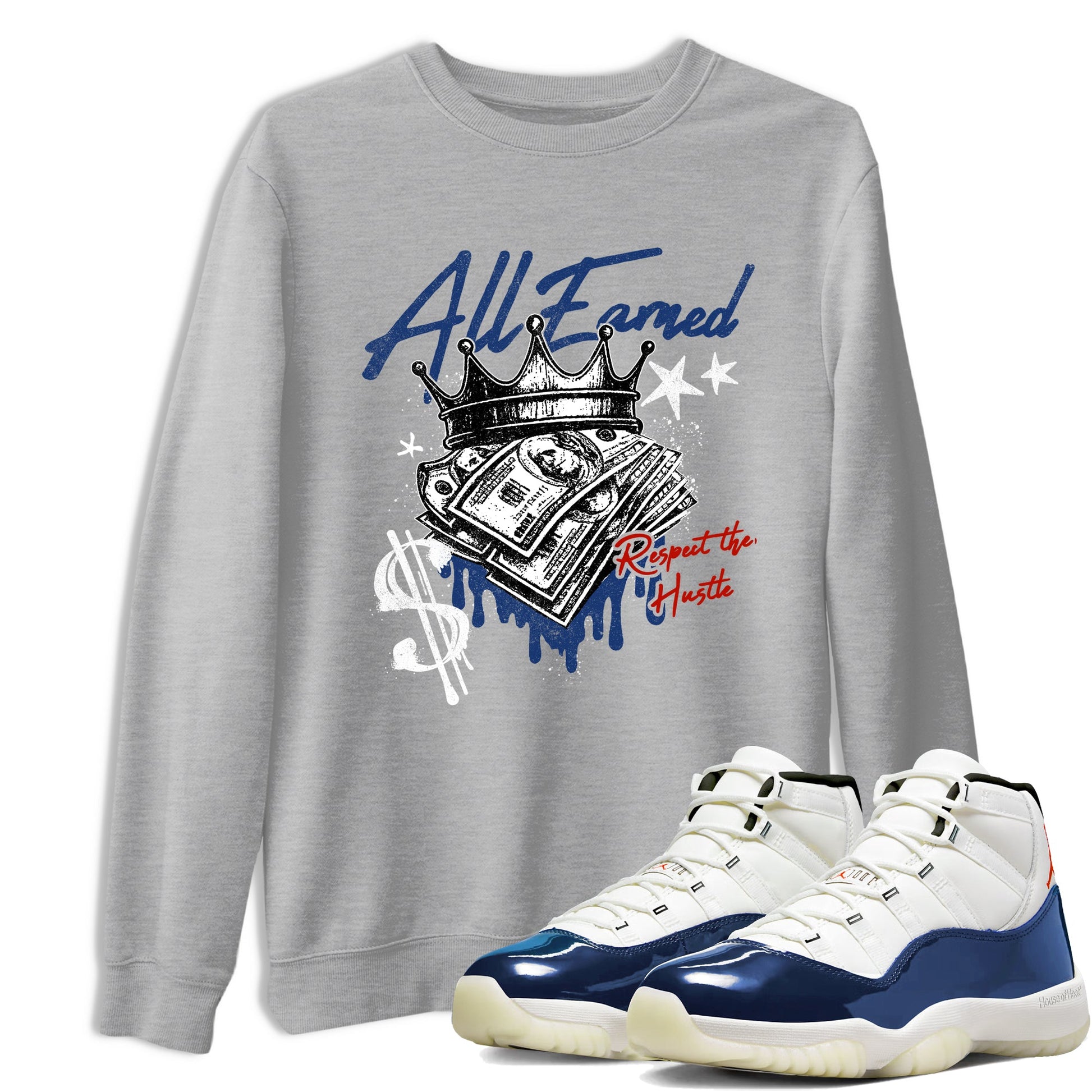 Sneaker match tees – Sneaker Threads To Match Air Jordan 11 Rare Air Shoes – All Earned Tee Heather Grey 1