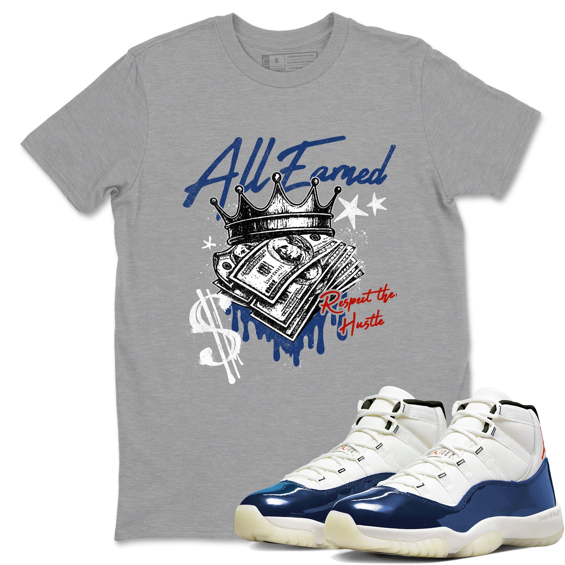 Sneaker match tees – Sneaker Threads To Match Air Jordan 11 Rare Air Shoes – All Earned Tee Heather Grey 1