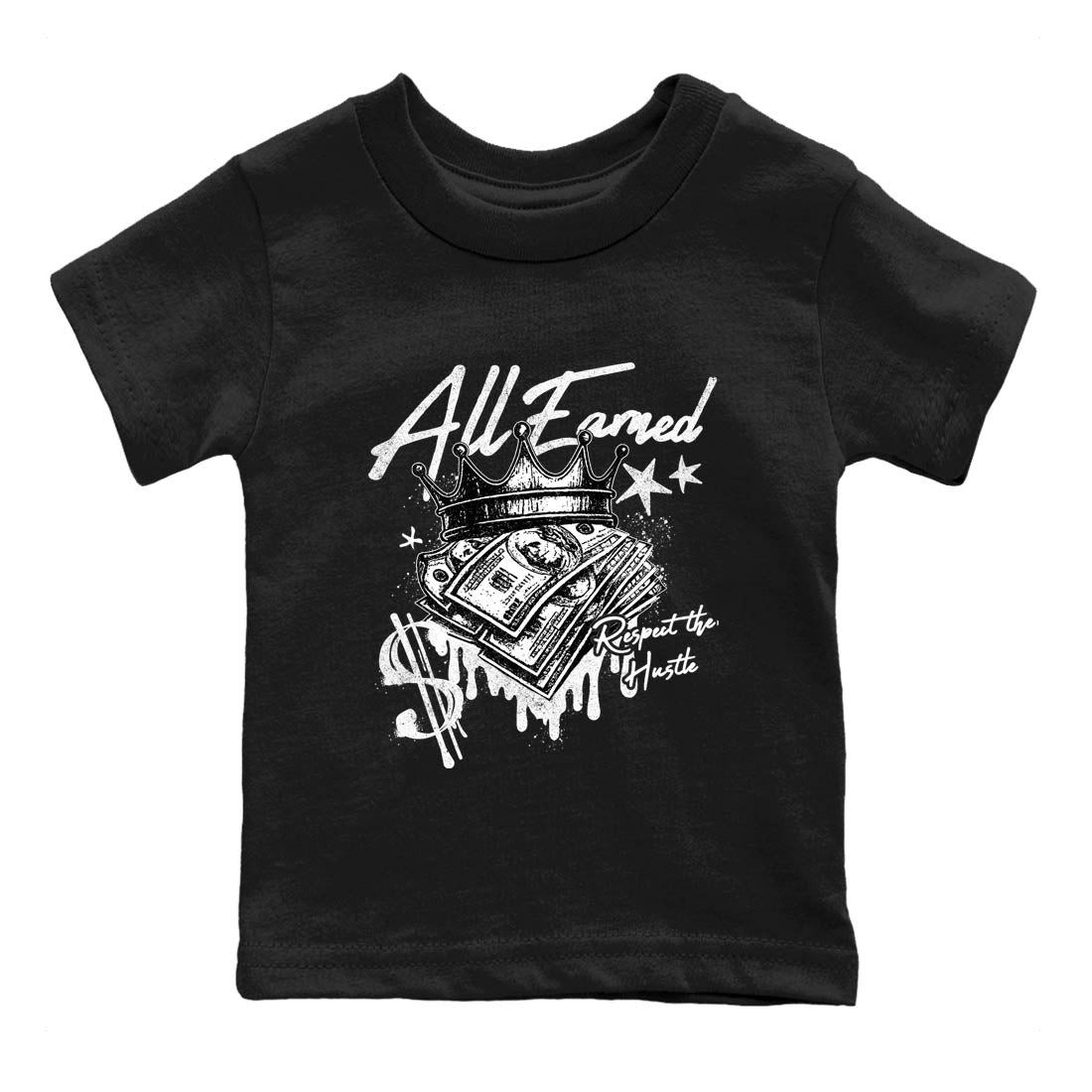 Best Sneakerfit graphic tee – Sneaker Tees To Match Air Jordan 4 Retro Black Cat Sneakers – All Earned Kids T-Shirt Black 2