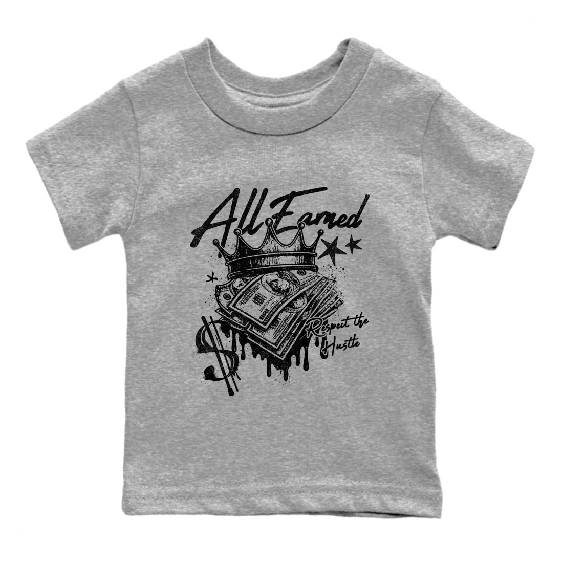 Best Sneakerfit graphic tee – Sneaker Tees To Match Air Jordan 4 Retro Black Cat Sneakers – All Earned Kids T-Shirt Heather Grey 2
