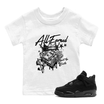 Best Sneakerfit graphic tee – Sneaker Tees To Match Air Jordan 4 Retro Black Cat Sneakers – All Earned Kids T-Shirt White 1