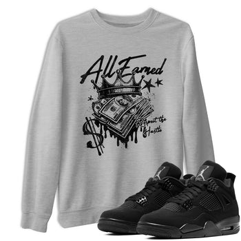 Best Sneakerfit graphic tee – Sneaker Tees To Match Air Jordan 4 Retro Black Cat Sneakers – All Earned Tee Heather Grey 1