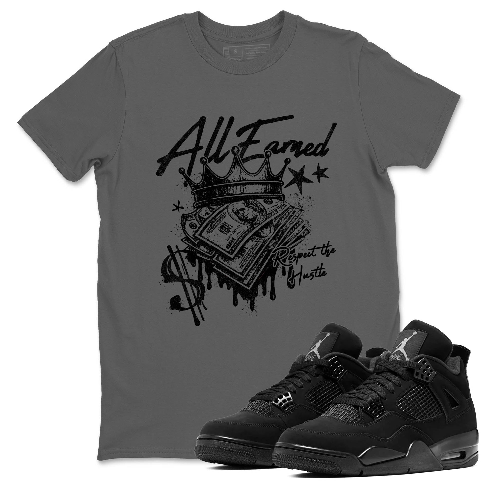 Best Sneakerfit graphic tee – Sneaker Tees To Match Air Jordan 4 Retro Black Cat Sneakers – All Earned Tee Cool Grey 1