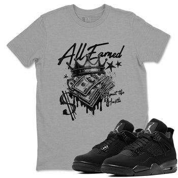 Best Sneakerfit graphic tee – Sneaker Tees To Match Air Jordan 4 Retro Black Cat Sneakers – All Earned Tee Heather Grey 1