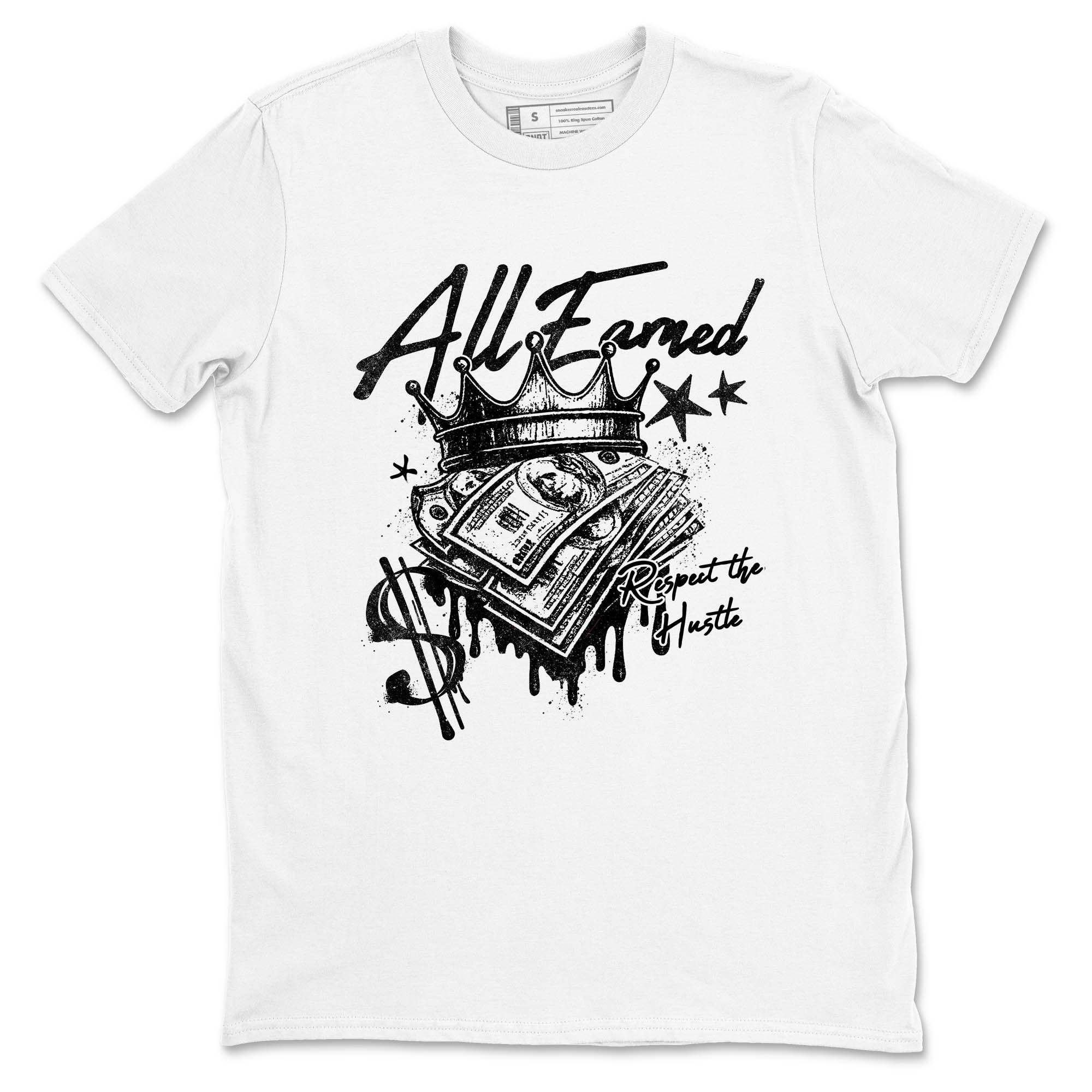 Best Sneakerfit graphic tee – Sneaker Tees To Match Air Jordan 4 Retro Black Cat Sneakers – All Earned Tee White 2